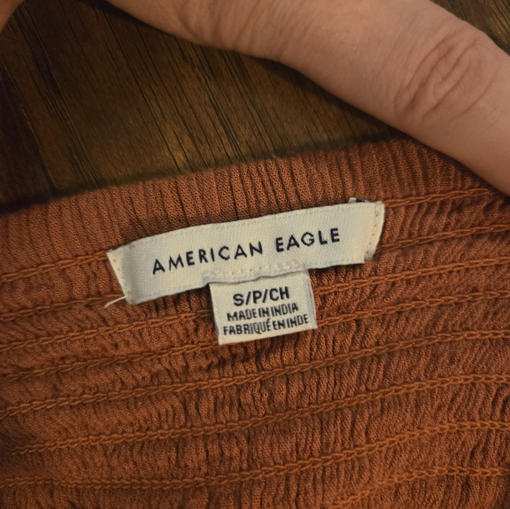 American Eagle Orange Small Cropped Embroidered Peplum Boho Tank Top - Picture 6 of 9